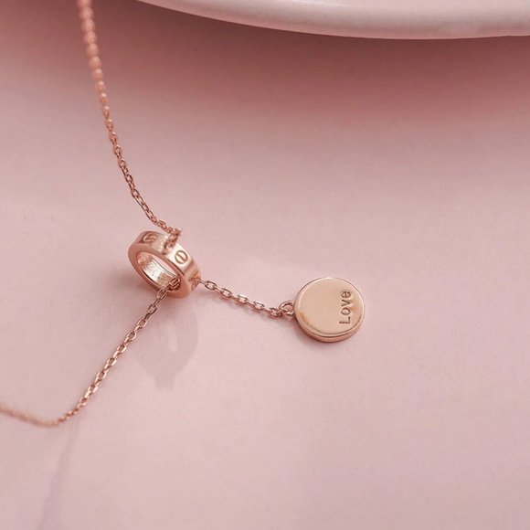 NEW Rose Gold/925 Sterling Silver Circle Necklace - Picture 7 of 9